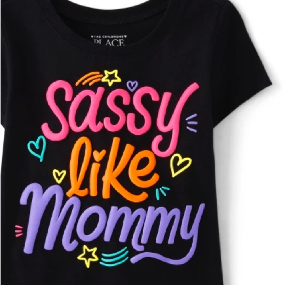 6/$21💥Sassy Like Mom Bubble Text Graphic Tee, Hot Pink Orange Purple on Black
